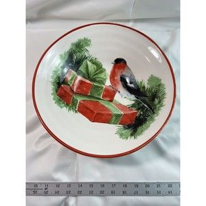 Ceramica Cuore Italy 12.5" Christmas Holiday Sparrow Serving Bowl - Red &‎ Green